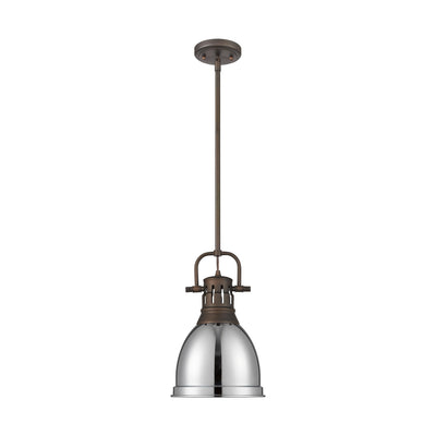 Yep by Golden Lighting Duncan 1-light 9in Rod Hung Pendant in Rubbed Bronze and Chrome shade - - Golden Lighting