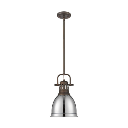 Yep by Golden Lighting Duncan 1-light 9in Rod Hung Pendant in Rubbed Bronze and Chrome shade - - Golden Lighting