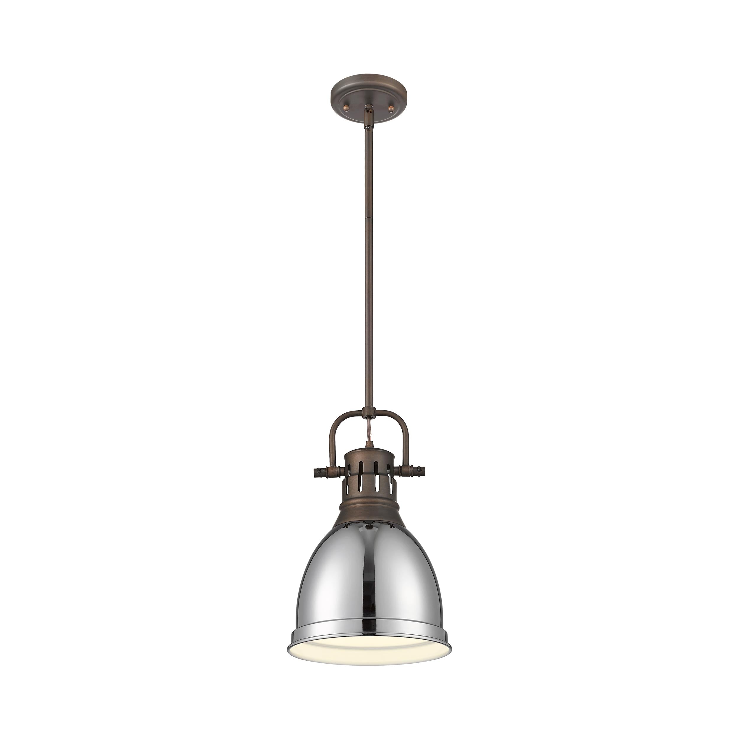 Yep by Golden Lighting Duncan 1-light 9in Rod Hung Pendant in Rubbed Bronze and Chrome shade - - Golden Lighting