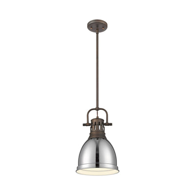 Yep by Golden Lighting Duncan 1-light 9in Rod Hung Pendant in Rubbed Bronze and Chrome shade - - Golden Lighting