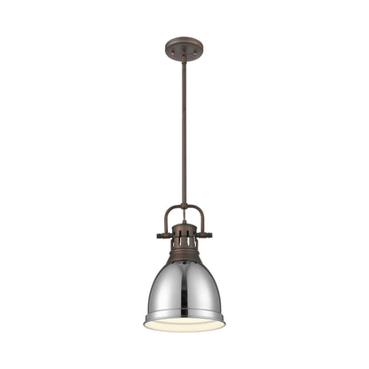Yep by Golden Lighting Duncan 1-light 9in Rod Hung Pendant in Rubbed Bronze and Chrome shade - - Golden Lighting