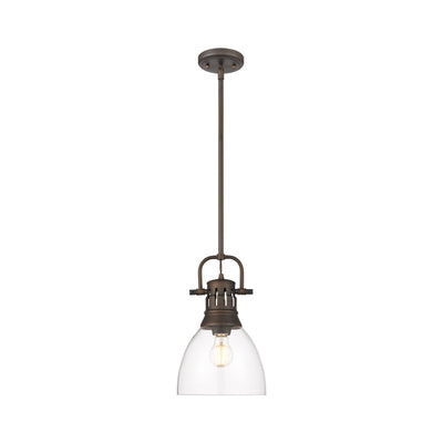 Yep by Golden Lighting Duncan 1-light 9in rod hung Pendant in Rubbed Bronze and Clear Glass - - Golden Lighting