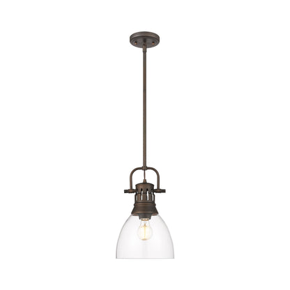 Yep by Golden Lighting Duncan 1-light 9in rod hung Pendant in Rubbed Bronze and Clear Glass - - Golden Lighting