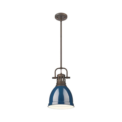 Yep by Golden Lighting Duncan 1-light 9in Rod Hung Pendant in Rubbed Bronze and Navy Blue shade - - Golden Lighting