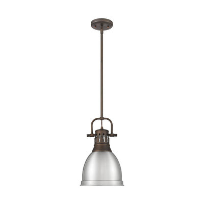 Yep by Golden Lighting Duncan 1-light 9in Rod Hung Pendant in Rubbed Bronze and Pewter shade - - Golden Lighting