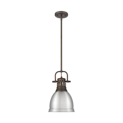 Yep by Golden Lighting Duncan 1-light 9in Rod Hung Pendant in Rubbed Bronze and Pewter shade - - Golden Lighting
