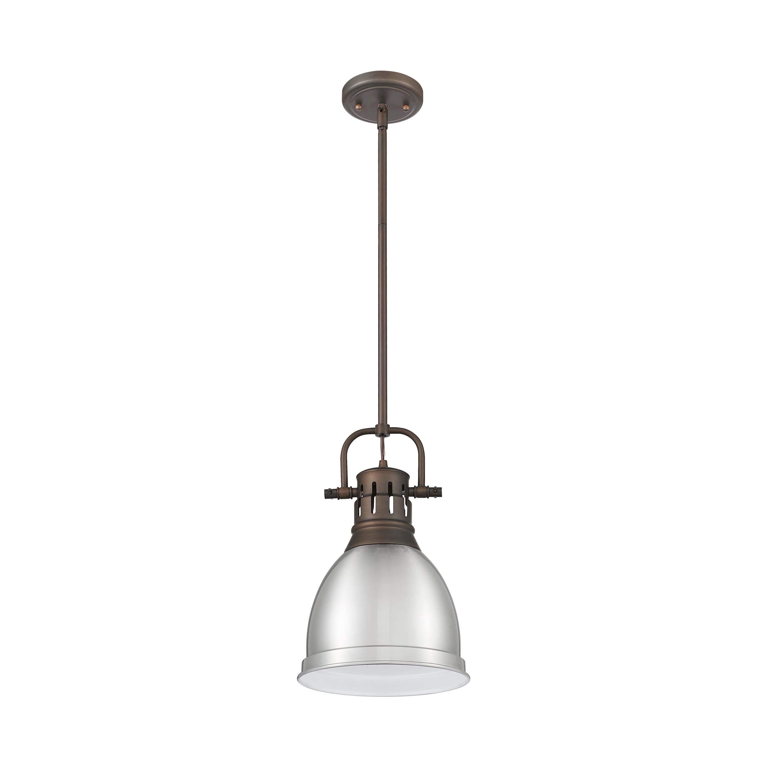 Yep by Golden Lighting Duncan 1-light 9in Rod Hung Pendant in Rubbed Bronze and Pewter shade - - Golden Lighting