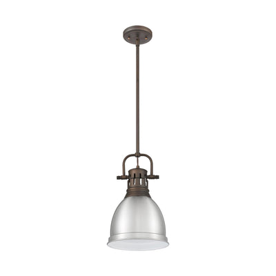 Yep by Golden Lighting Duncan 1-light 9in Rod Hung Pendant in Rubbed Bronze and Pewter shade - - Golden Lighting