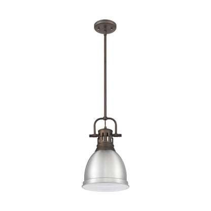 Yep by Golden Lighting Duncan 1-light 9in Rod Hung Pendant in Rubbed Bronze and Pewter shade - - Golden Lighting