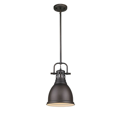 Duncan 1-light 9in Rod Hung Pendant in Rubbed Bronze - - Golden Lighting