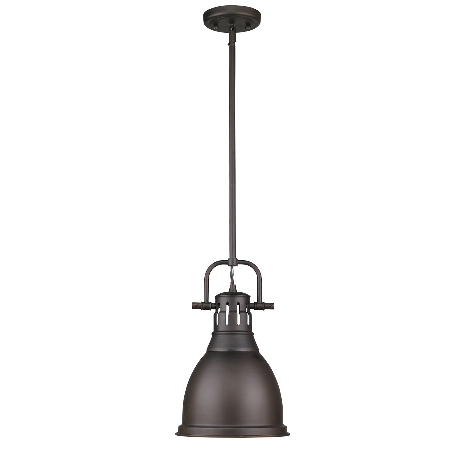 Duncan 1-light 9in Rod Hung Pendant in Rubbed Bronze - - Golden Lighting
