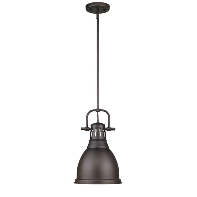 Duncan 1-light 9in Rod Hung Pendant in Rubbed Bronze - - Golden Lighting