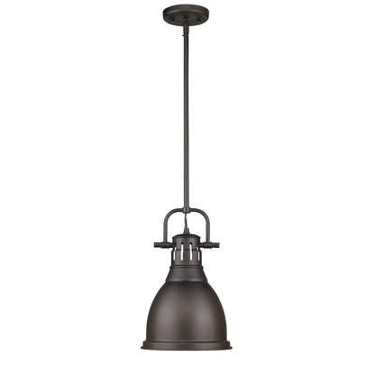 Duncan 1-light 9in Rod Hung Pendant in Rubbed Bronze - - Golden Lighting