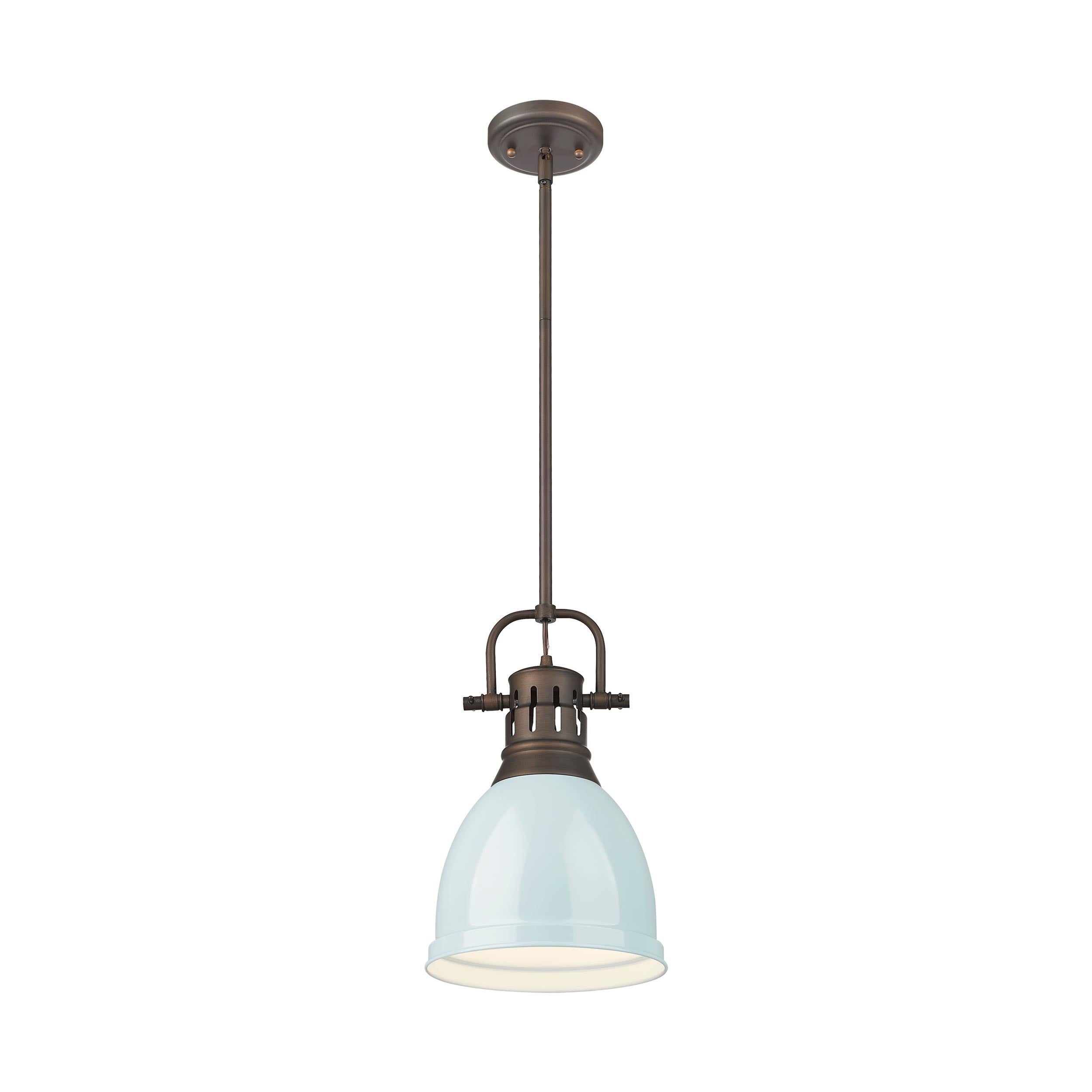 Yep by Golden Lighting Duncan 1-light 9in Rod Hung Pendant in Rubbed Bronze and Seafoam shade - - Golden Lighting