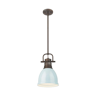 Yep by Golden Lighting Duncan 1-light 9in Rod Hung Pendant in Rubbed Bronze and Seafoam shade - - Golden Lighting