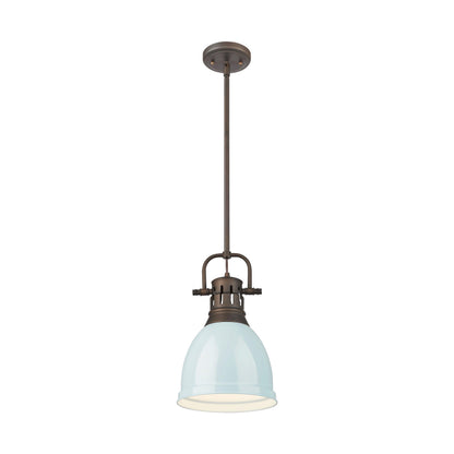 Yep by Golden Lighting Duncan 1-light 9in Rod Hung Pendant in Rubbed Bronze and Seafoam shade - - Golden Lighting