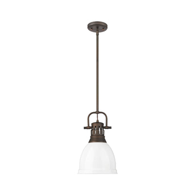 Yep by Golden Lighting Duncan 1-light 9in Rod Hung Pendant in Rubbed Bronze and White shade - - Golden Lighting