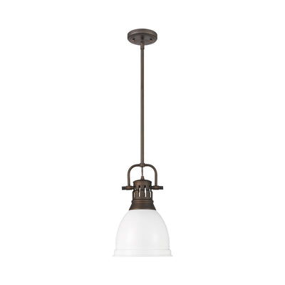 Yep by Golden Lighting Duncan 1-light 9in Rod Hung Pendant in Rubbed Bronze and Matte White shade - - Golden Lighting