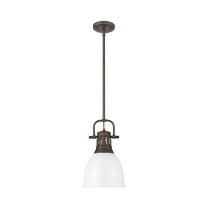 Yep by Golden Lighting Duncan 1-light 9in Rod Hung Pendant in Rubbed Bronze and Matte White shade - - Golden Lighting