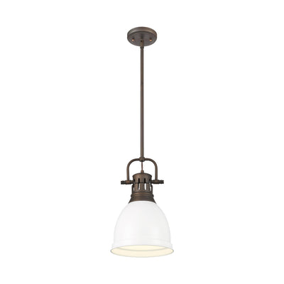 Yep by Golden Lighting Duncan 1-light 9in Rod Hung Pendant in Rubbed Bronze and Matte White shade - - Golden Lighting