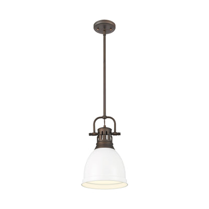 Yep by Golden Lighting Duncan 1-light 9in Rod Hung Pendant in Rubbed Bronze and Matte White shade - - Golden Lighting