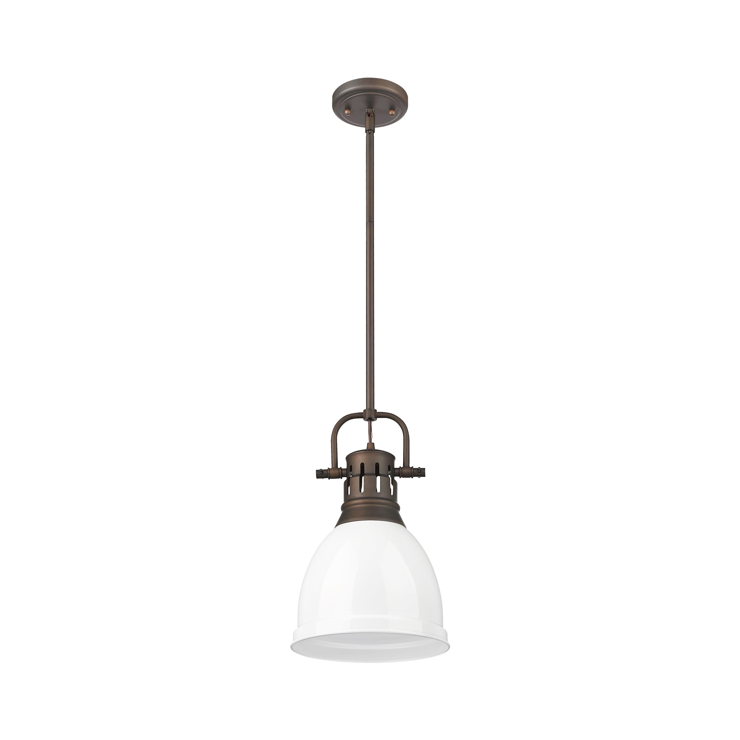 Yep by Golden Lighting Duncan 1-light 9in Rod Hung Pendant in Rubbed Bronze and White shade - - Golden Lighting