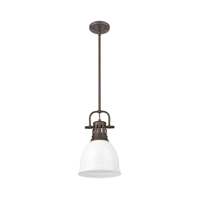 Yep by Golden Lighting Duncan 1-light 9in Rod Hung Pendant in Rubbed Bronze and White shade - - Golden Lighting