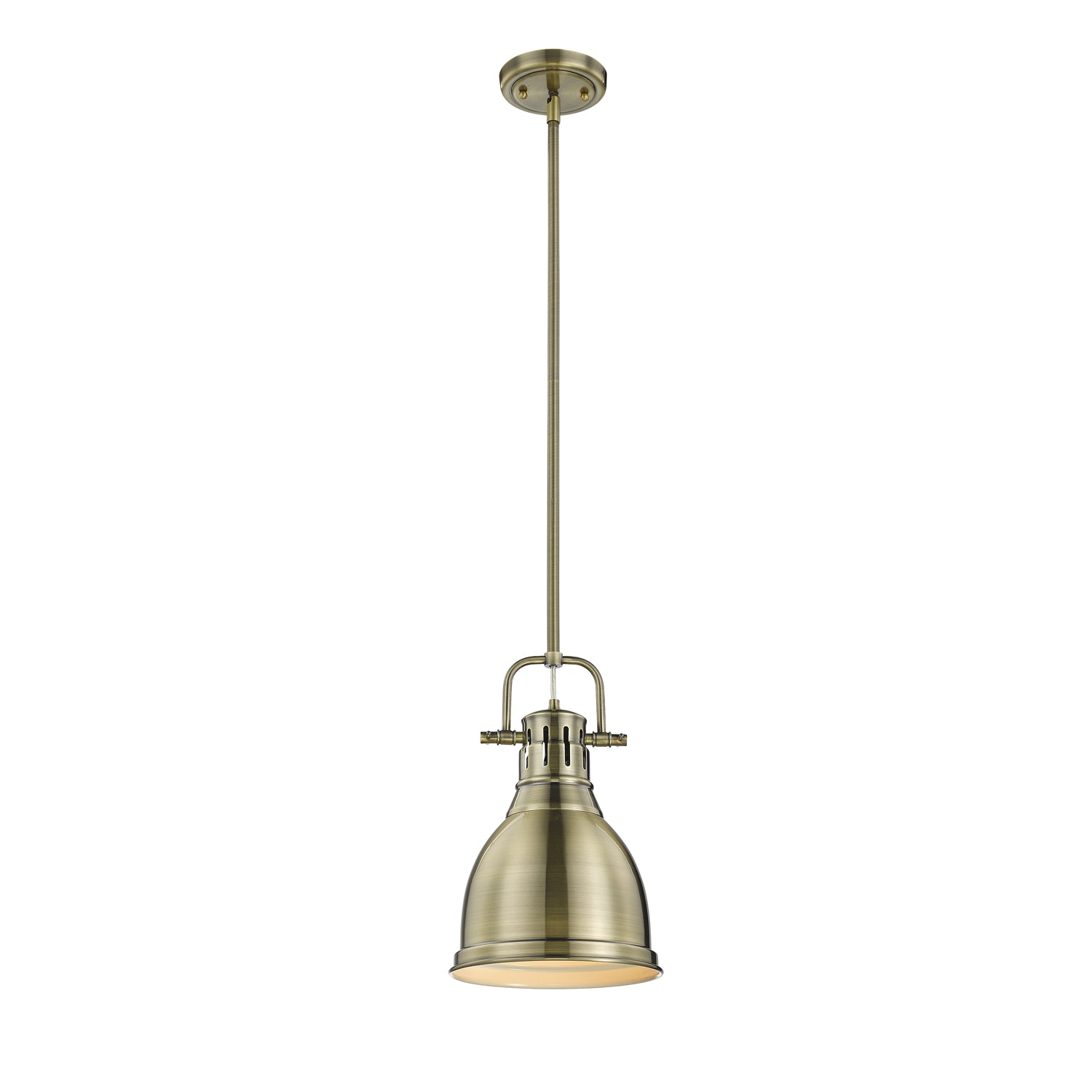 Duncan Small Pendant with Rod in Aged Brass with an Aged Brass Shade - - Golden Lighting