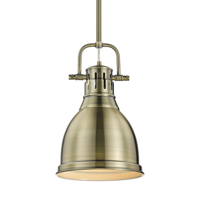 Yep by Golden Lighting Duncan 1-light 9in Rod Hung Pendant in Aged Brass - Default Title - Golden Lighting