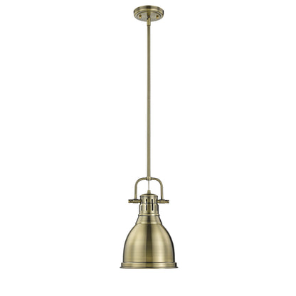 Duncan Small Pendant with Rod in Aged Brass with an Aged Brass Shade - Aged Brass / Aged Brass / Gold - Golden Lighting