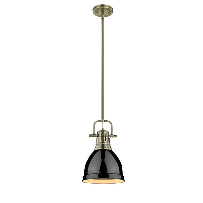 Duncan Small Pendant with Rod in Aged Brass with Black - - Golden Lighting