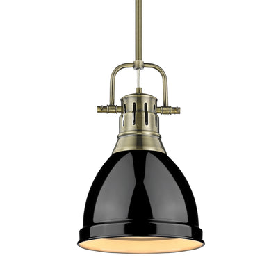 Yep by Golden Lighting Duncan 1-light 9in Rod Hung Pendant in Aged Brass and Black shade - Default Title - Golden Lighting