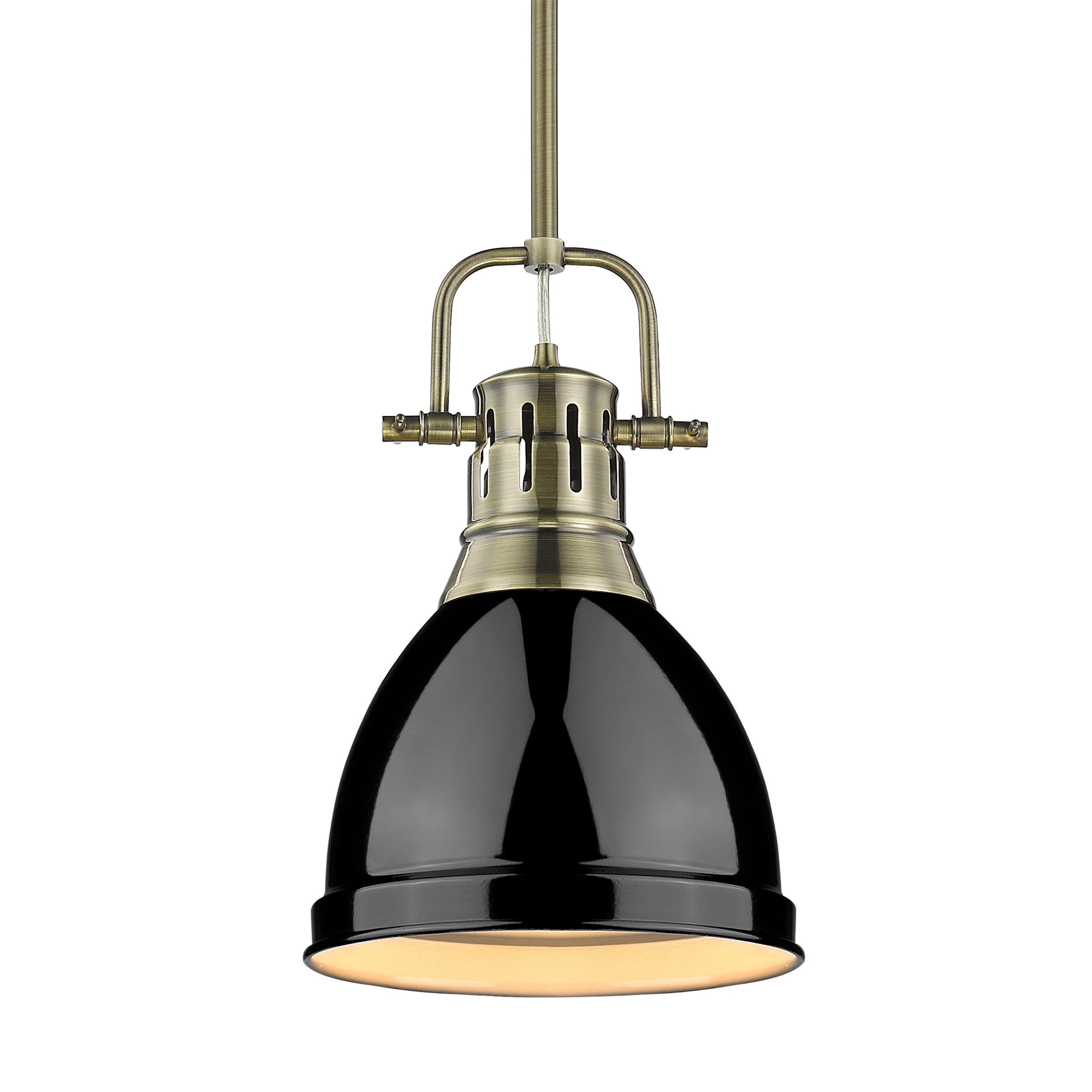 Yep by Golden Lighting Duncan 1-light 9in Rod Hung Pendant in Aged Brass and Black shade