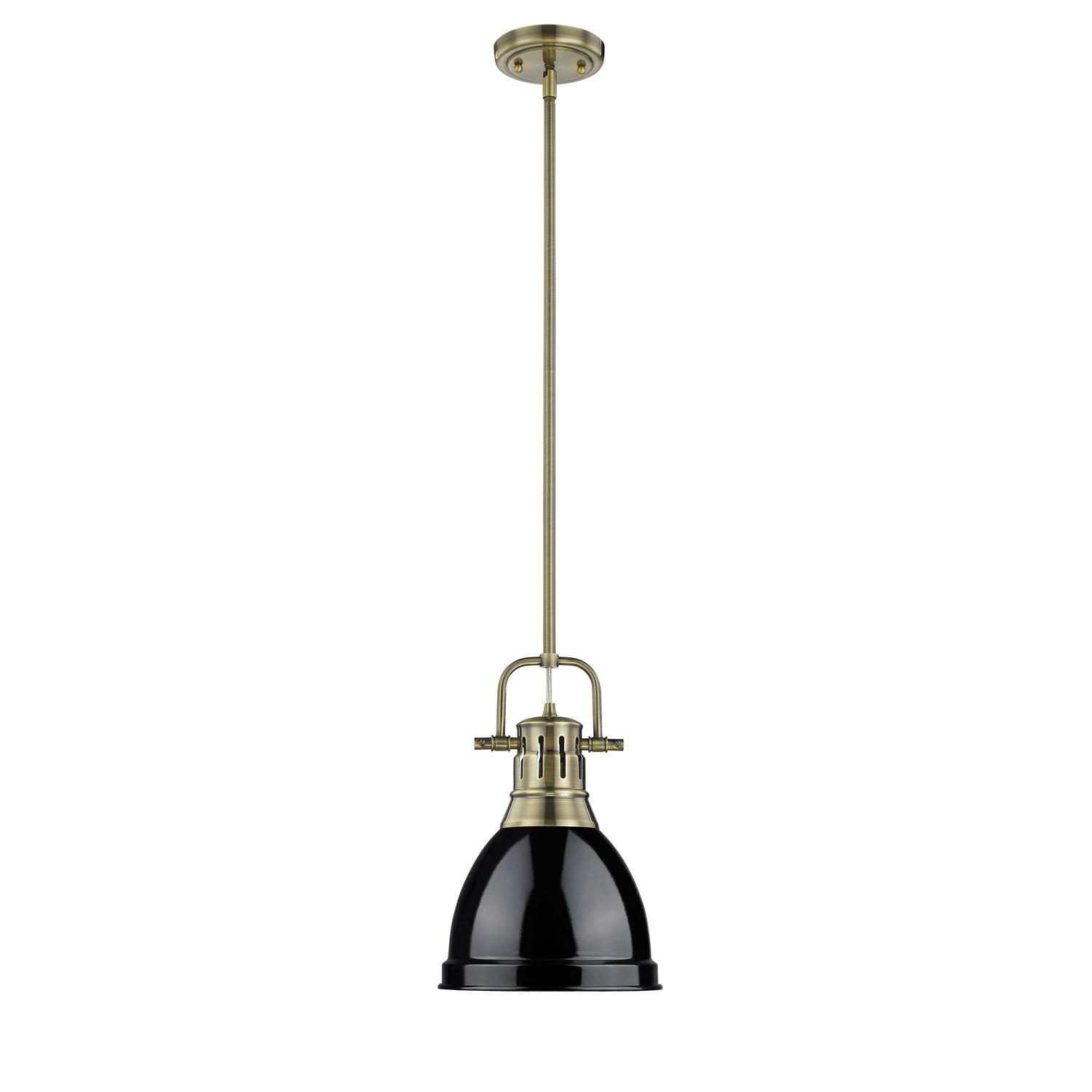 Duncan Small Pendant with Rod in Aged Brass with Black - Aged Brass / Black / Black - Golden Lighting