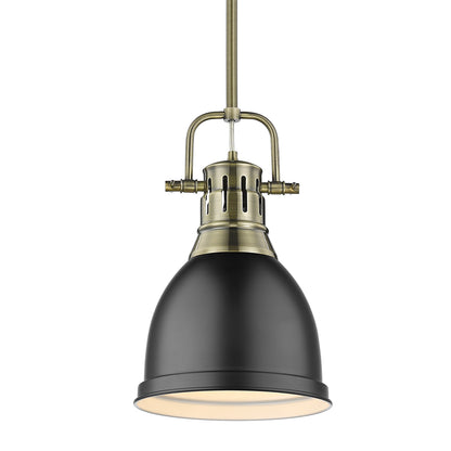 Duncan Small Pendant with Rod in Aged Brass with Matte Black - - Golden Lighting