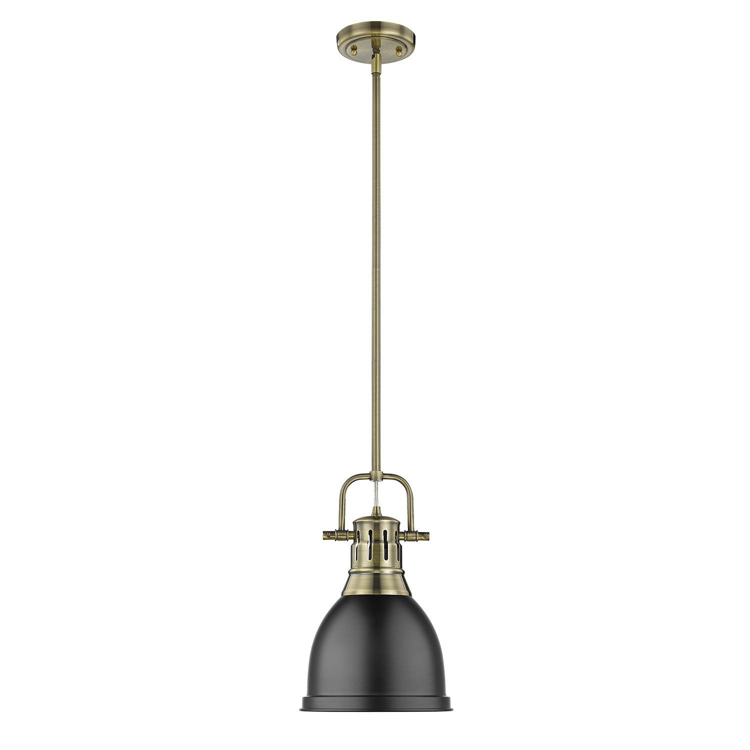 Duncan Small Pendant with Rod in Aged Brass with Matte Black - Aged Brass / Matte Black / Black - Golden Lighting