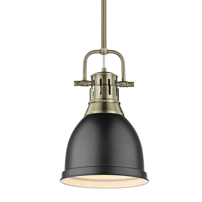 Yep by Golden Lighting Duncan 1-light 9in Rod Hung Pendant in Aged Brass and Matte Black shade - Default Title - Golden Lighting