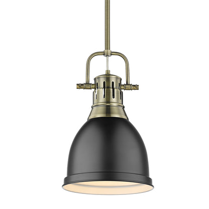 Duncan Small Pendant with Rod in Aged Brass with Matte Black - - Golden Lighting