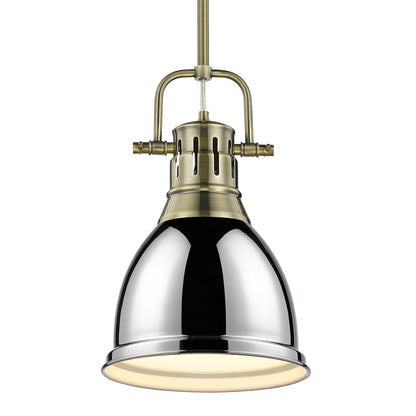 Yep by Golden Lighting Duncan 1-light 9in Rod Hung Pendant in Aged Brass and Chrome shade