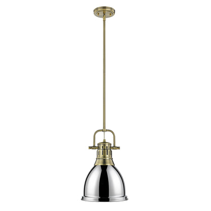 Duncan Small Pendant with Rod in Aged Brass with Chrome - Default Title - Golden Lighting