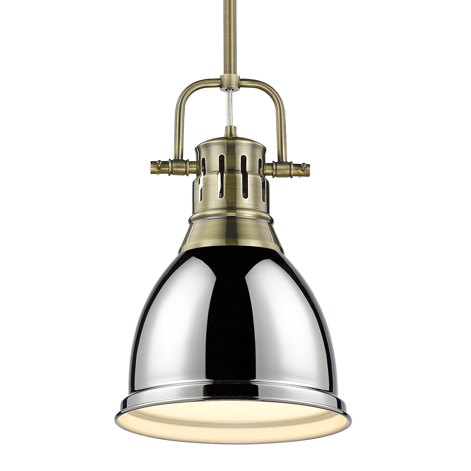 Duncan Small Pendant with Rod in Aged Brass with Chrome - - Golden Lighting