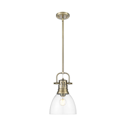 Duncan Small Pendant with Rod in Aged Brass with Clear Glass - - Golden Lighting