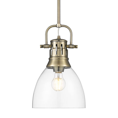 Yep by Golden Lighting Duncan 1-light 9in rod hung Pendant in Aged Brass and Clear Glass - Default Title - Golden Lighting