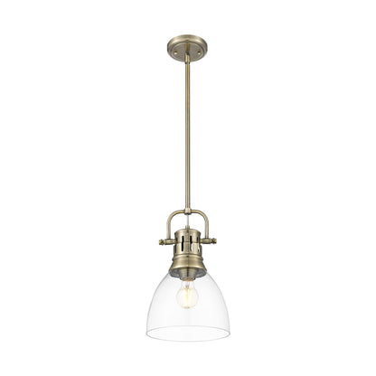 Yep by Golden Lighting Duncan 1-light 9in rod hung Pendant in Aged Brass and Clear Glass - - Golden Lighting