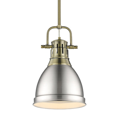 Yep by Golden Lighting Duncan 1-light 9in Rod Hung Pendant in Aged Brass and Pewter shade - Default Title - Golden Lighting