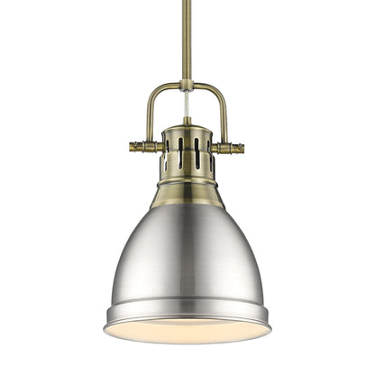 Yep by Golden Lighting Duncan 1-light 9in Rod Hung Pendant in Aged Brass and Pewter shade