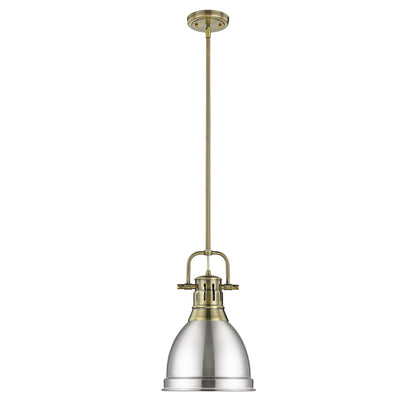 Duncan Small Pendant with Rod in Aged Brass with Pewter - Aged Brass / Pewter / Silver - Golden Lighting