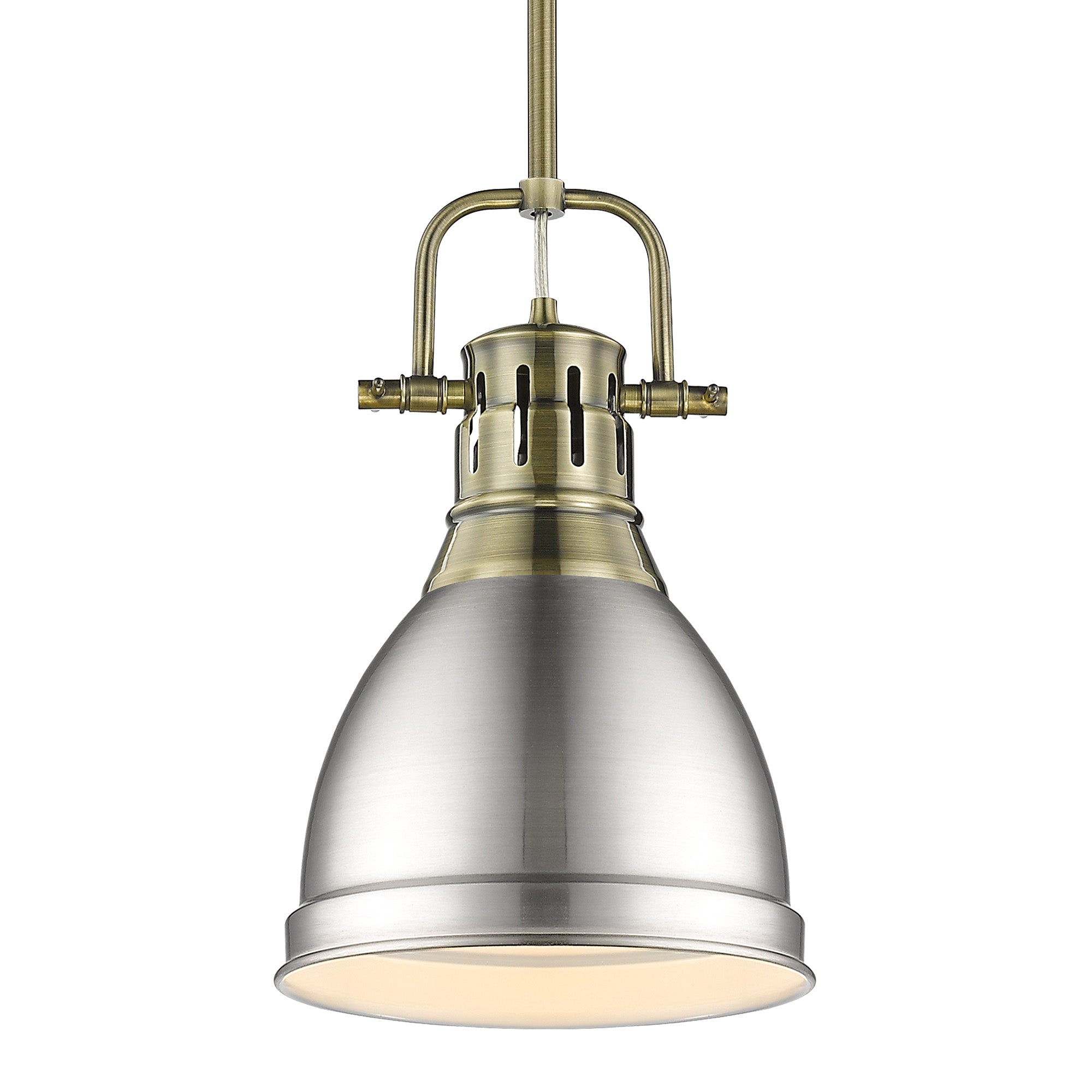 Duncan Small Pendant with Rod in Aged Brass with Pewter - - Golden Lighting