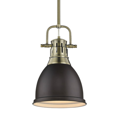 Yep by Golden Lighting Duncan 1-light 9in Rod Hung Pendant in Aged Brass and Rubbed Bronze shade - Default Title - Golden Lighting