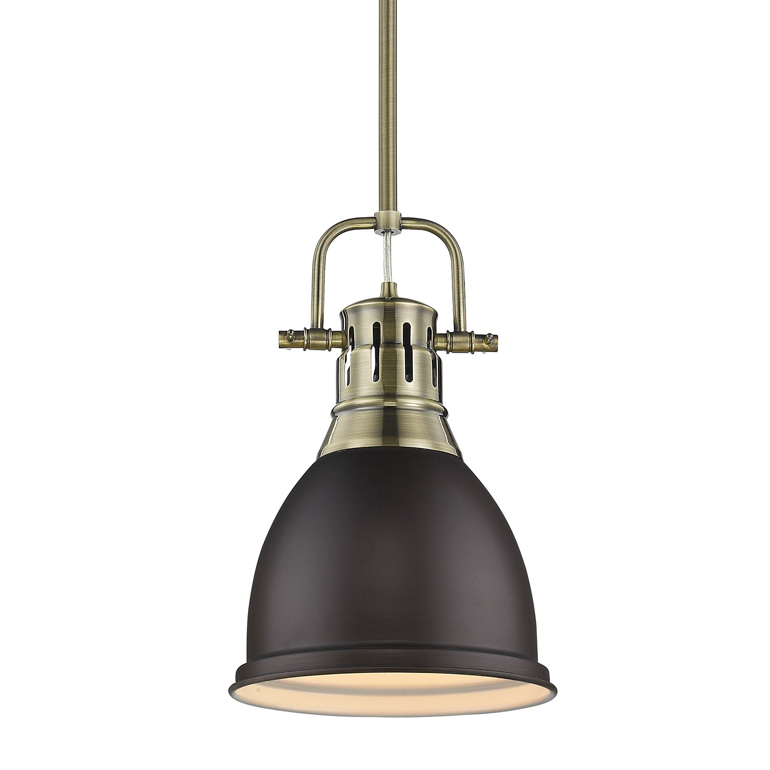 Duncan Small Pendant with Rod in Aged Brass with Rubbed Bronze - - Golden Lighting